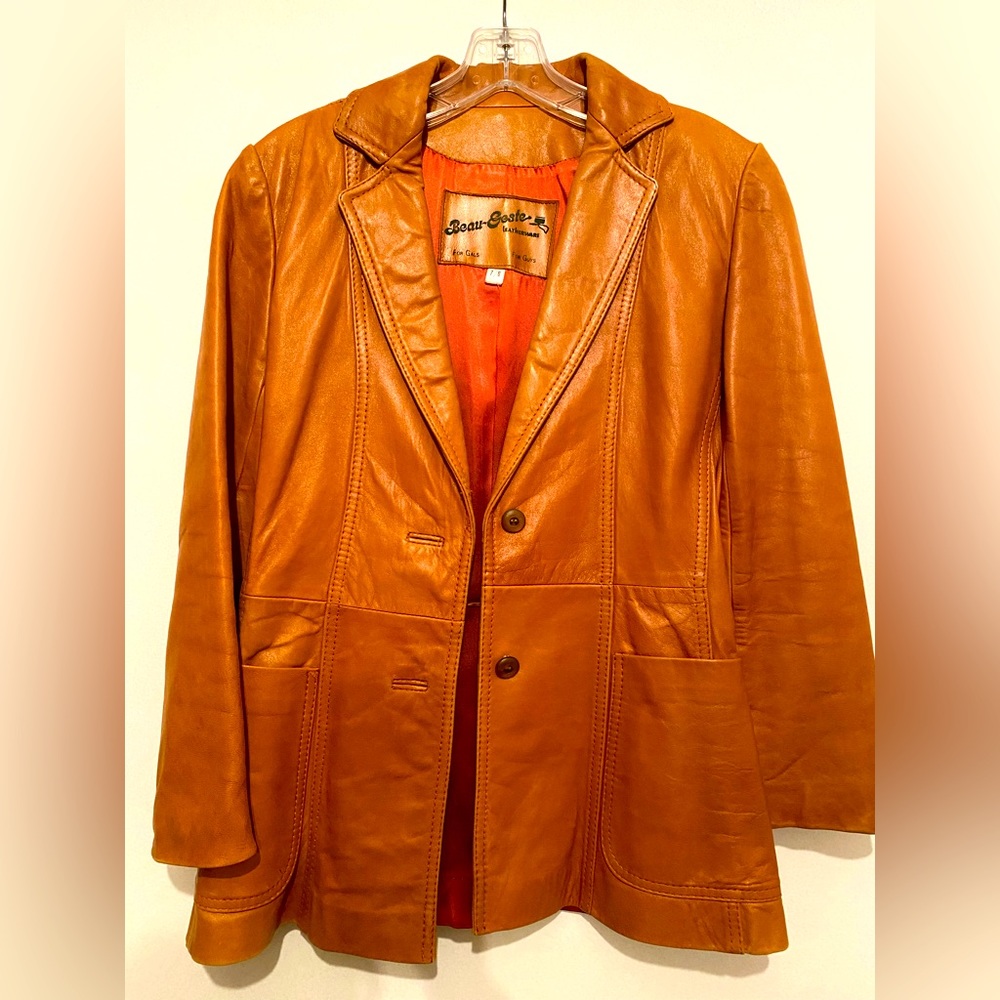 Beau-Geste 1970 genuine leather vintage disco era Womens 2 button coat 7/8 👀 🪩
